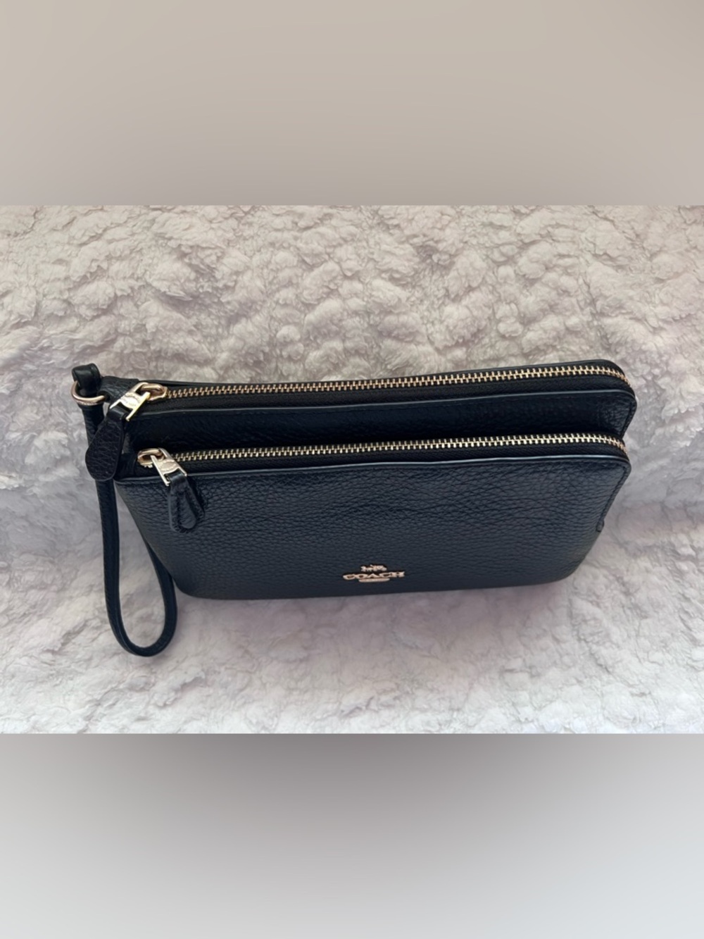 Coach Black Pebbled Leather Zip Wristlet with Silver Hardware - Picture 2 of 4